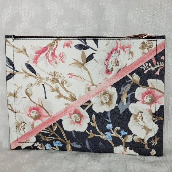 White House Black Market moody black floral flat clutch rose gold metal studs - Picture 2 of 10